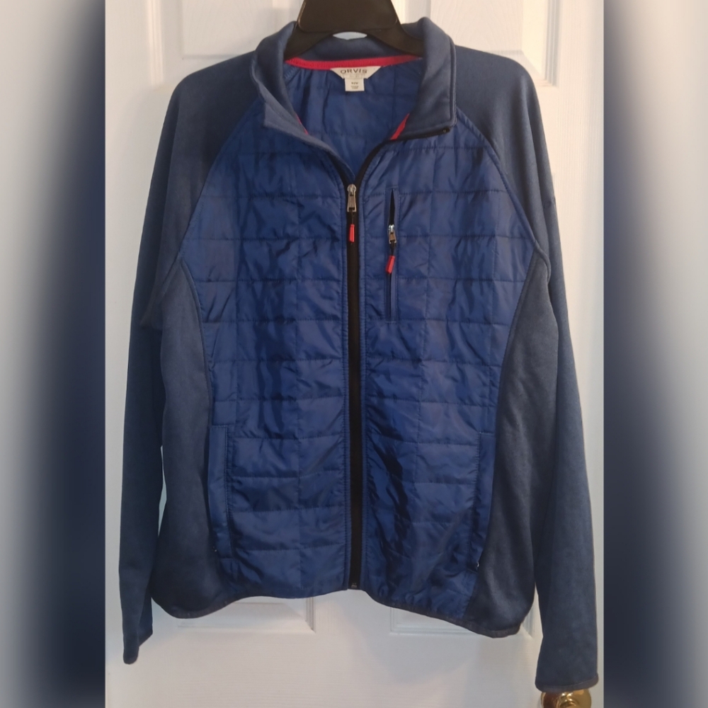 Orvis Men's Mixed Media Full Zip Quilted Jacket Blue, Medium